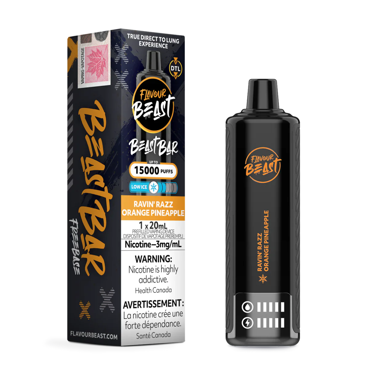 FlavourBeast BeastBar NOV2024 RENDER FAM EXS 20mg RavinRazzOrangePineapple